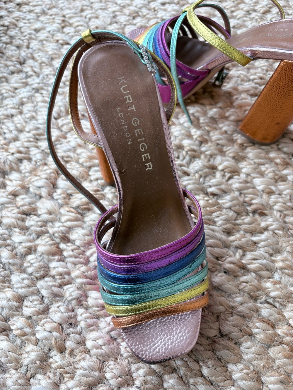 Kurt Geiger Rainbow Metallic Strappy Block Heel Sandals